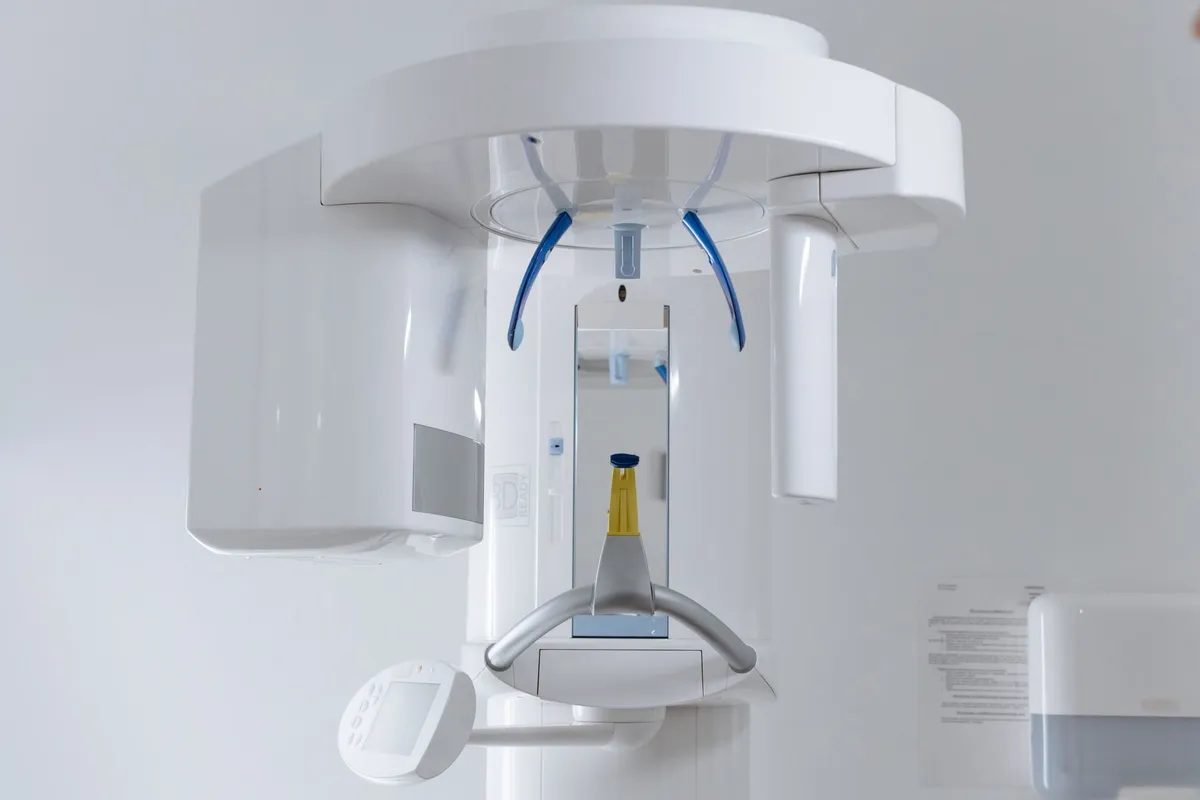 Close-up of a mammogram machine in a clinical setting